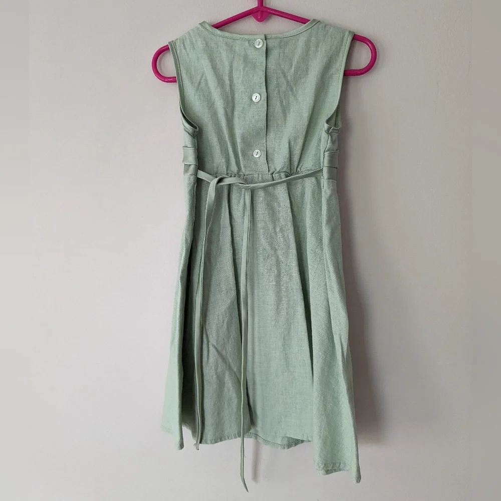Brooke Lindsay Linen Blend Sleeveless Satin Bow Tieback Dress Sage Green size 5